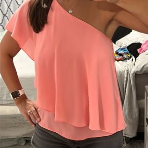 Peach One Shoulder Flowy Banana Republic Top S
